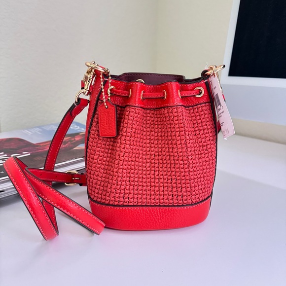 Coach C9955 Mini Dempsey Bucket Bag With Coach Patch In IM/Miami Red Multi - Picture 3 of 8